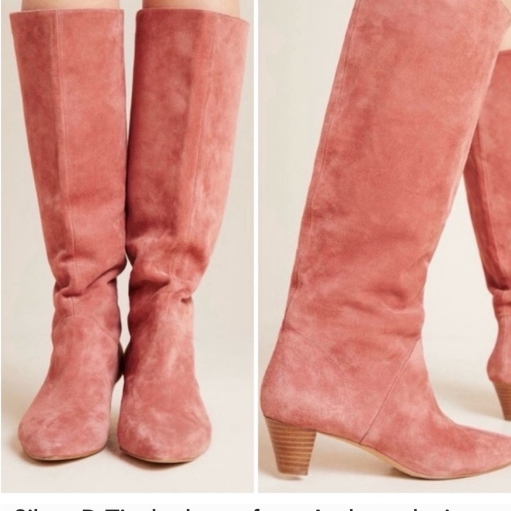 Anthropologie Pink Suede Heeled Boots
